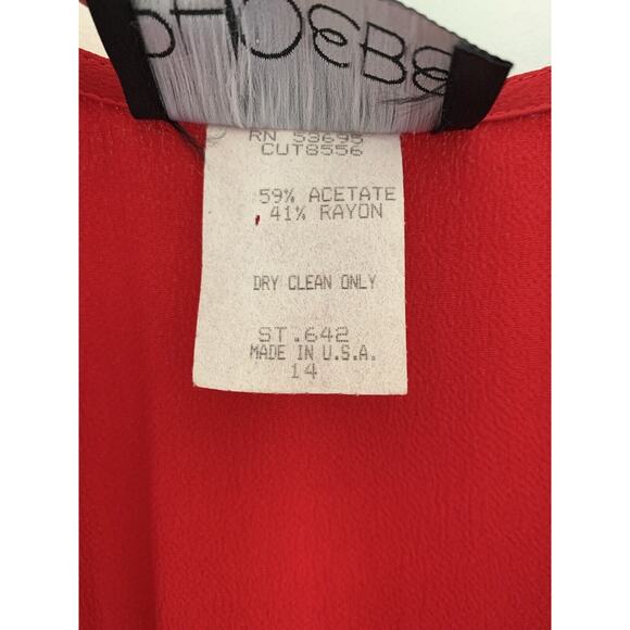 Vtg Phoebe Womens Dress 14 L Red Mini Veck Elegant Ruffles Evening - Picture 7 of 12